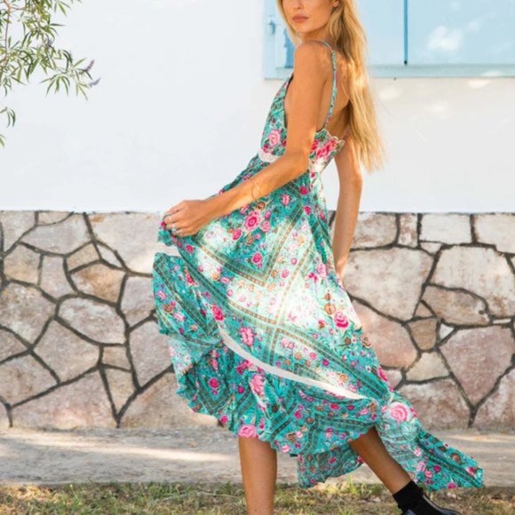 Spell Teal and Pink Floral Midi Dress ***Coming soon*** - Picture 3 of 16